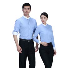 全棉舒適立領(lǐng)藍色撞色職業(yè)襯衫ZL029